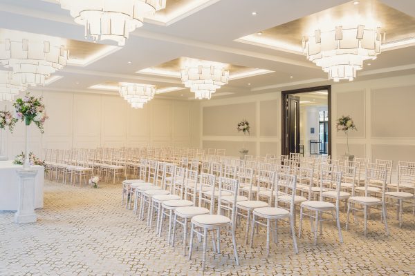 Wedding ceremony in monarch Suite at Fairmont Windsor Park hotel near London