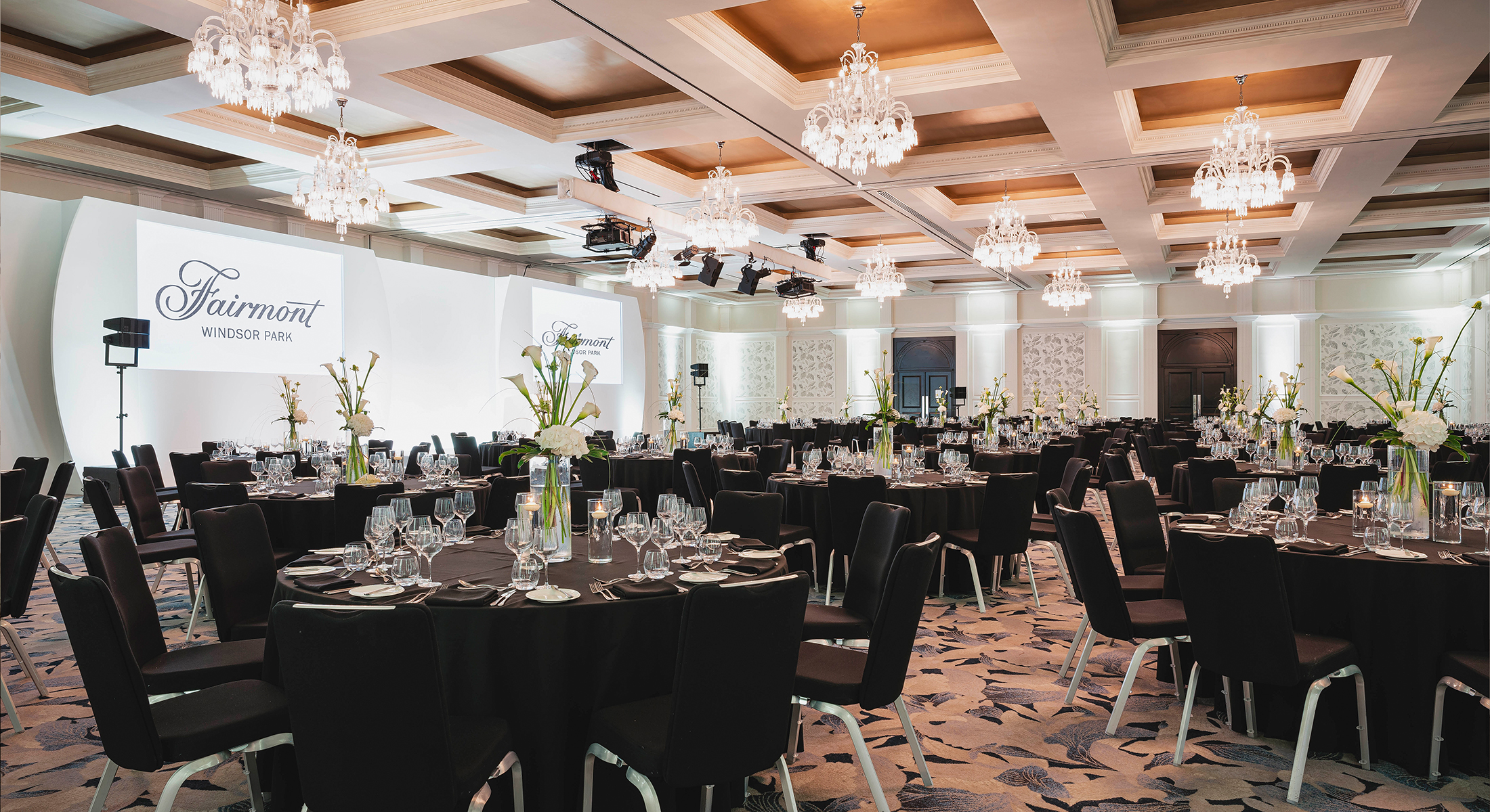 Fairmont Windsor Park ballroom event setup near London Heathrow