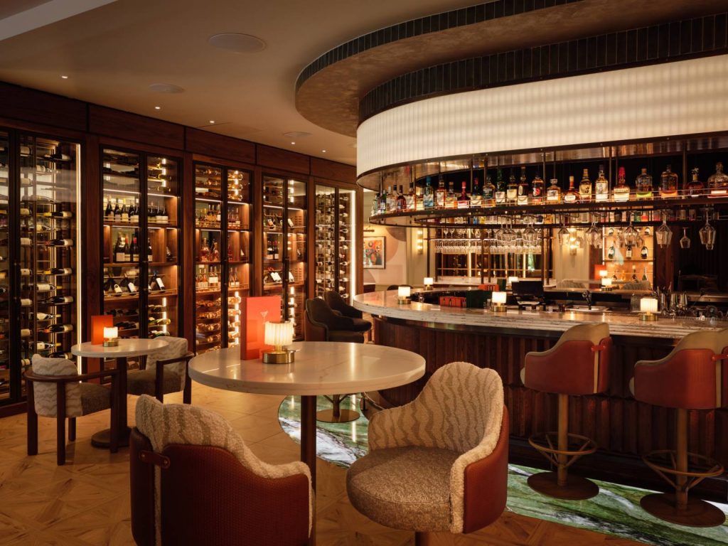 Luxury cocktail bar and lounge with wine displays at Fairmont Windsor Park in Windsor